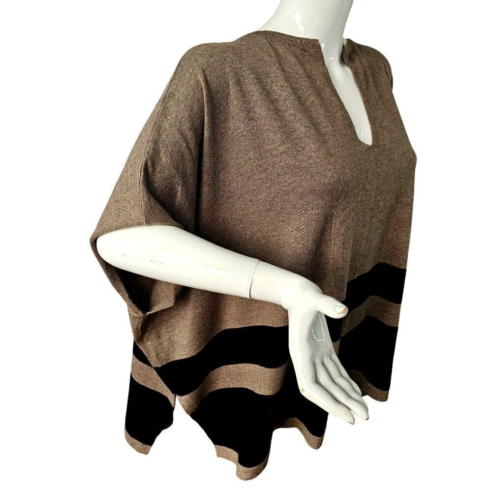 August Silk Brown on Brown Knit Poncho Womens S Lightweight Cotton Blend V Neck